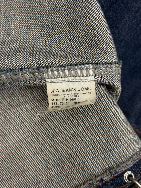 2000s Jean Paul Gaultier pierced patchwork denim jacket