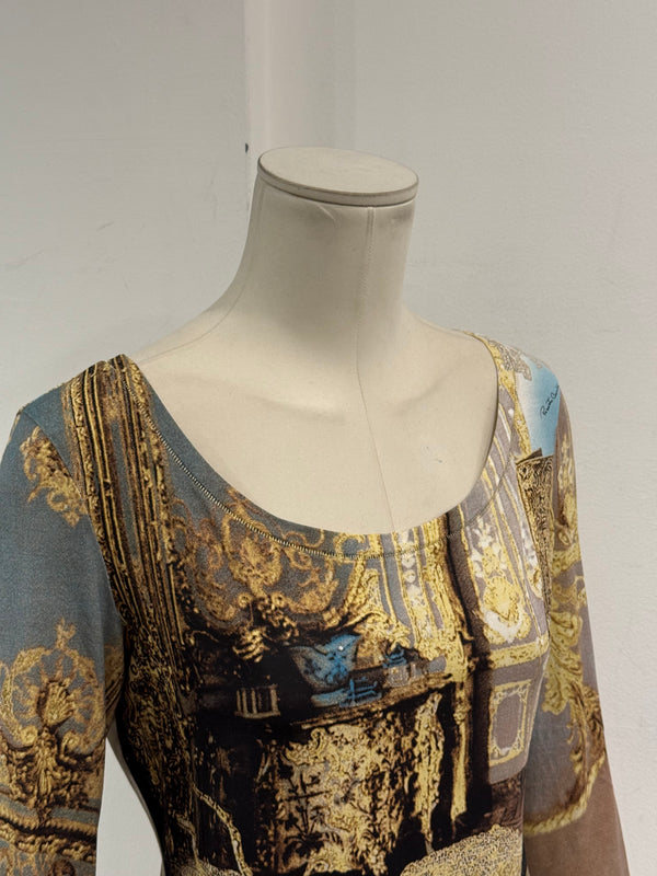 2000s Roberto Cavalli baroque interior print mesh top