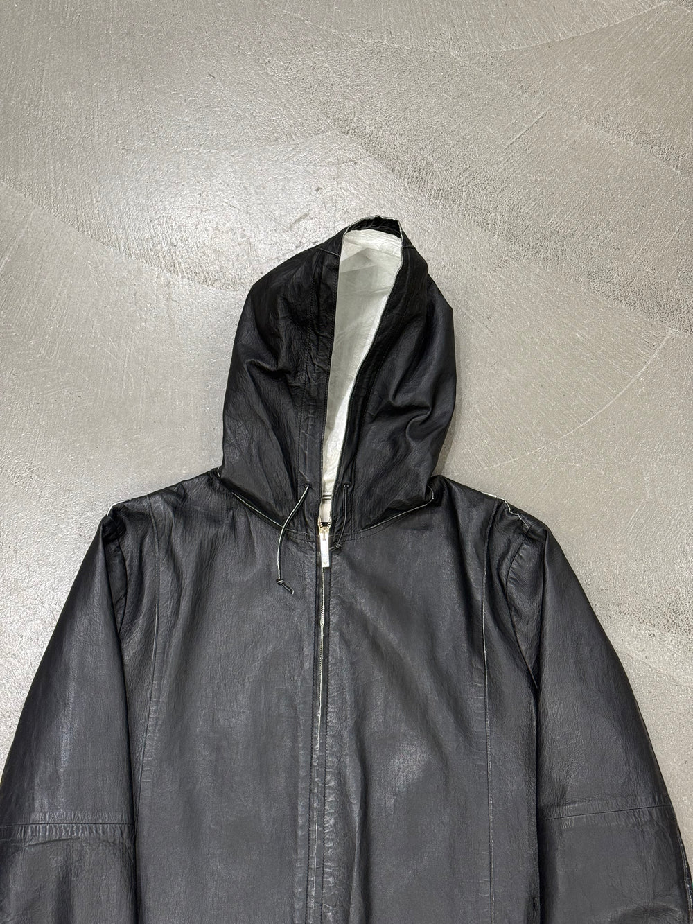 2012 Emporio Armani black leather hooded jacket