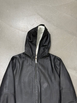 2012 Emporio Armani black leather hooded jacket