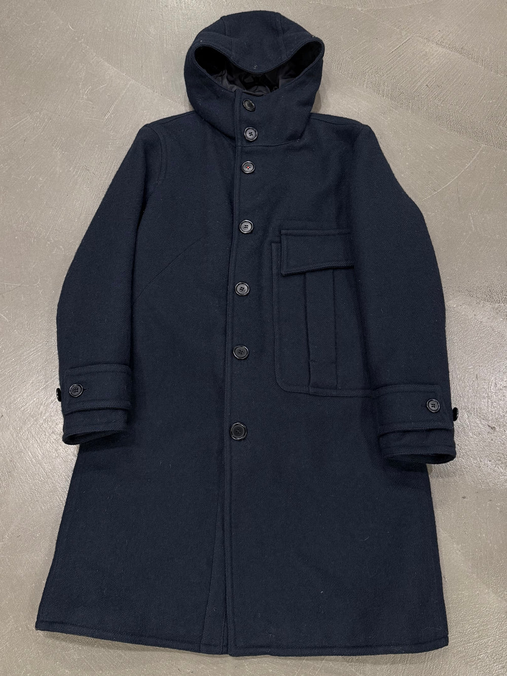 2000s Prada heavy wool pocket hooded coat