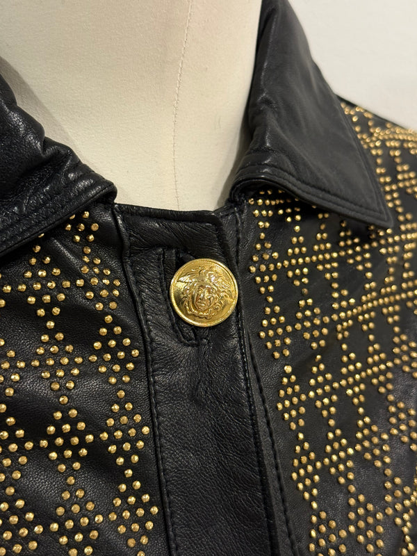 S/S1992 Gianni Versace studded leather jacket with heavy gold metal studs