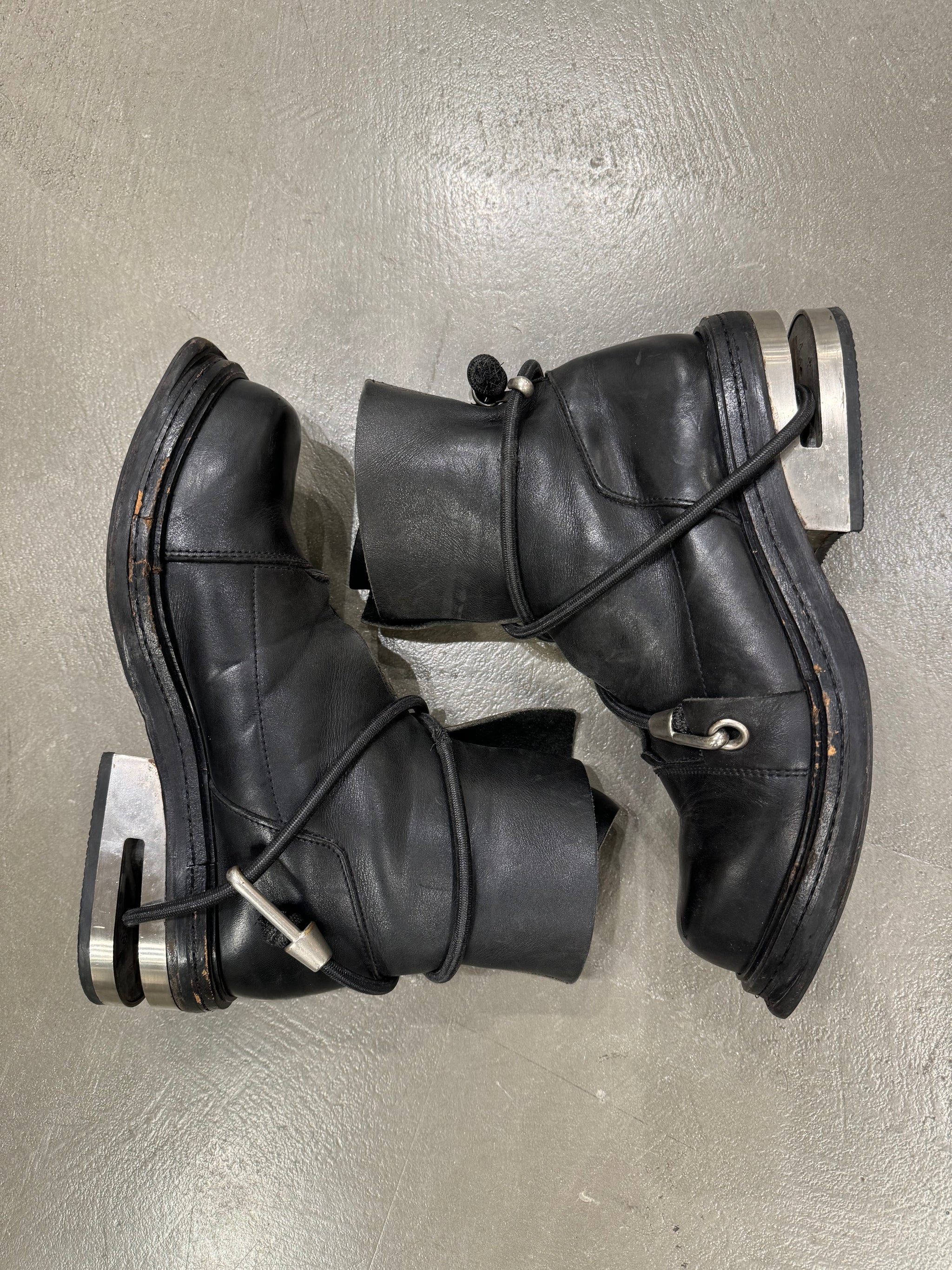 A/W 1996 Dirk Bikkembergs metal heel bungee cord boots A/W 1996 Dirk Bikkembergs metal heel bungee cord boots