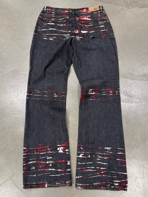 2001 Just Cavalli distressed paint splatter flare jeans