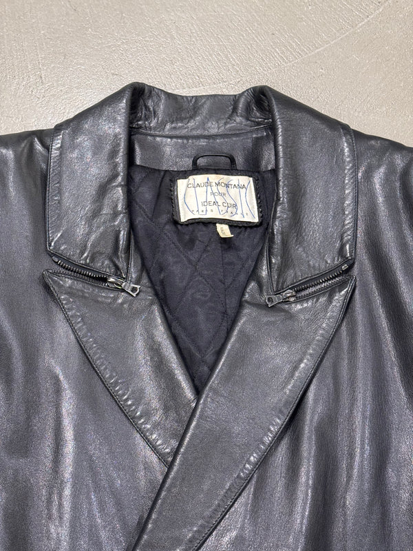 1980s Claude Montana oversized zipper leather coat