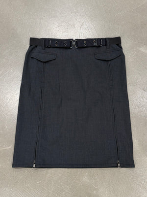 Prada wool midi belted skirt with zippers
