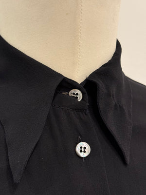 1990s Dolce & Gabbana black silk blouse with sheer sleeve