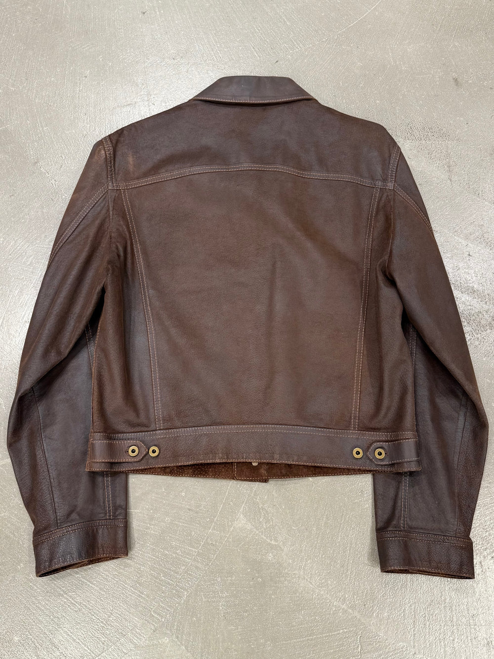 2000s Miu Miu distressed leather trucker jacket