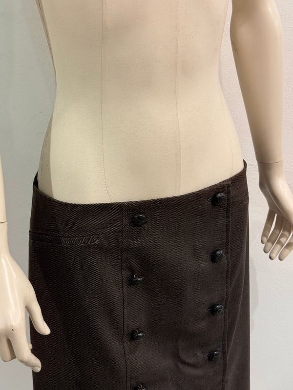 2004 YVES Saint Laurent brown leather double-row button skirt
