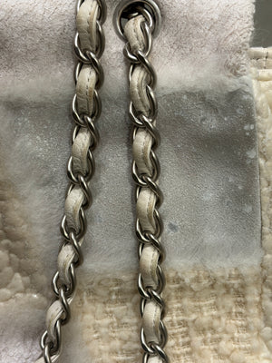 2010 Chanel shearling tweed patchwork big flap bag