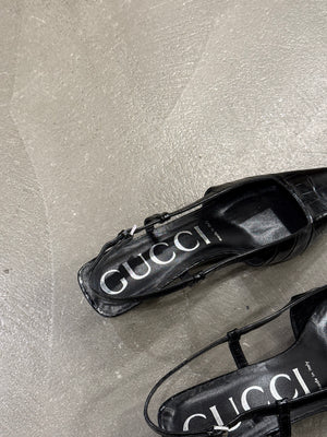 2000s Gucci embossed croc slingback heels