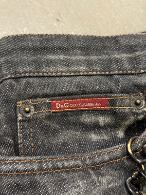 2003 Dolce & Gabbana asymmetrical heavy denim with chain
