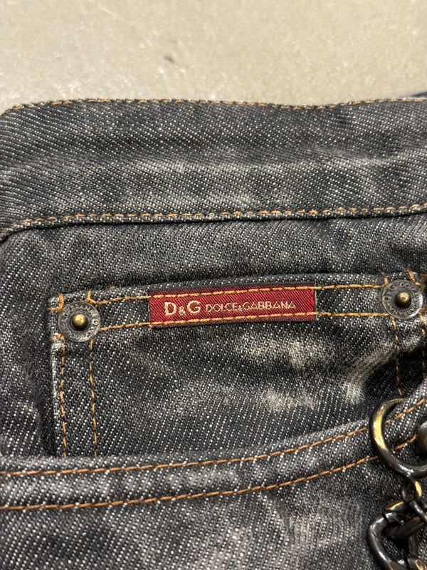 2003 Dolce & Gabbana asymmetrical heavy denim with chain