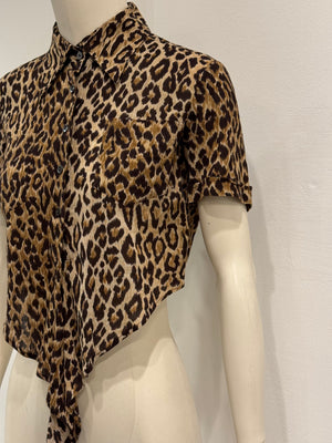 Dolce & Gabbana waist-tie detail leopard print shirt
