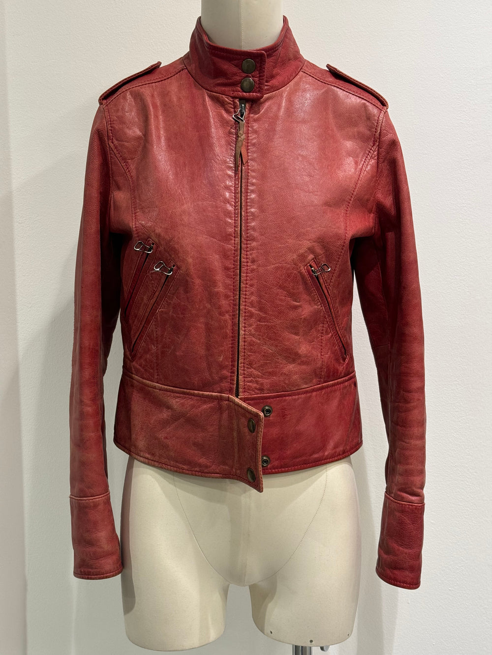 2000s Dolce & Gabbana red biker leather jacket