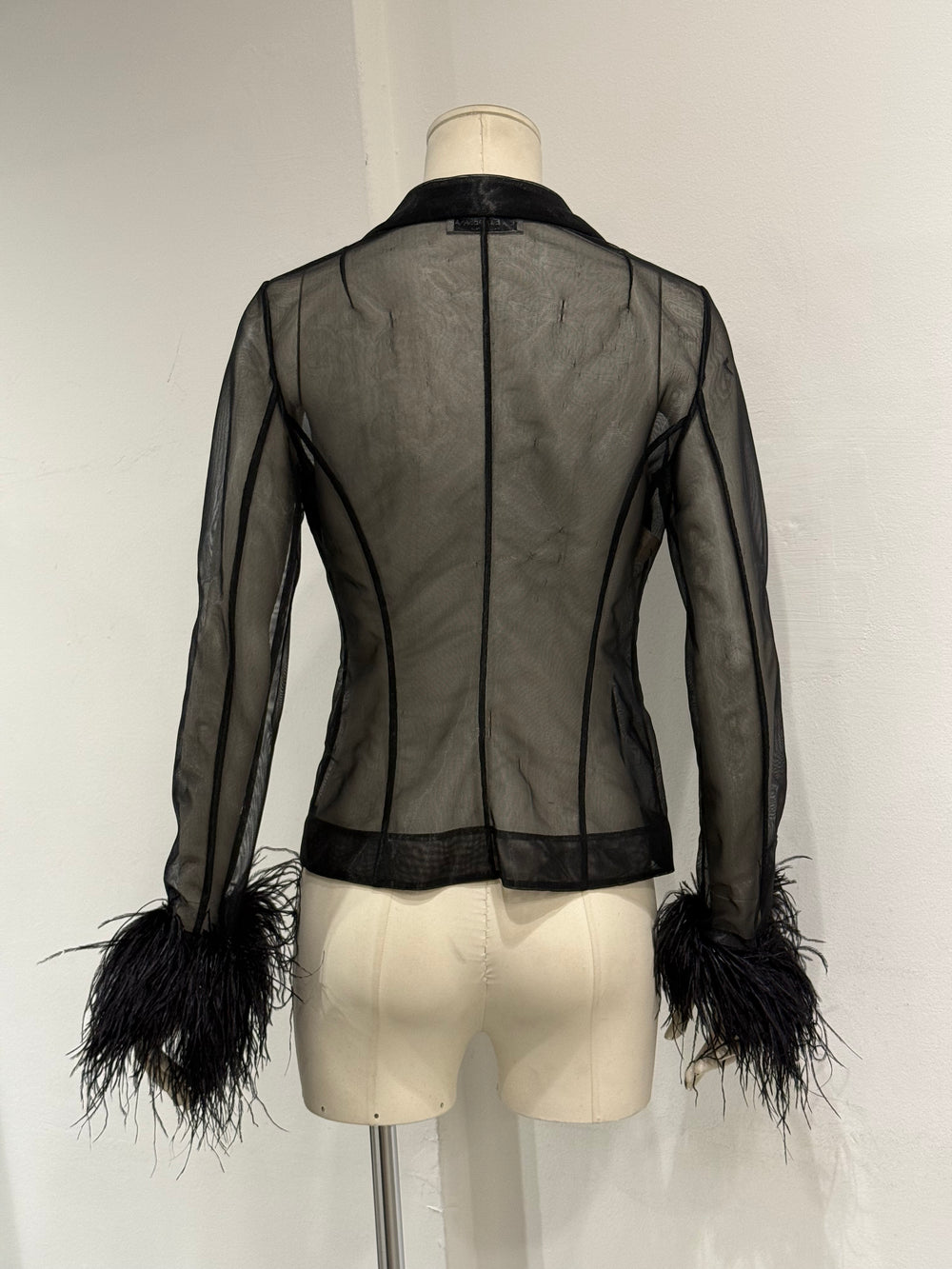 1990s Dolce & Gabbana sheer feather cuff jacket