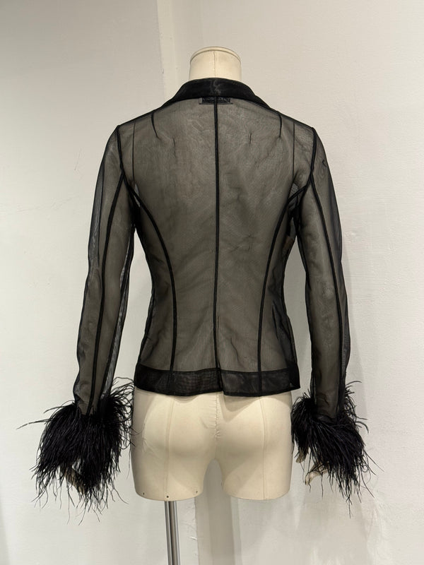 1990s Dolce & Gabbana sheer feather cuff jacket