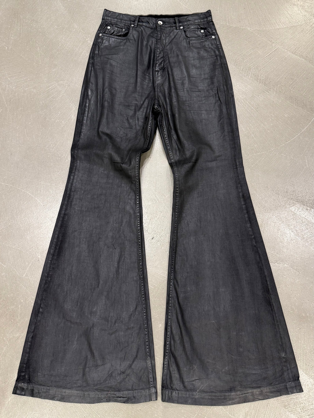 2020s Rick Owens DRKSHOW bolan bootcut waxed jeans