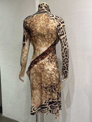2001 Roberto Cavalli Leopard printed silk draped dress