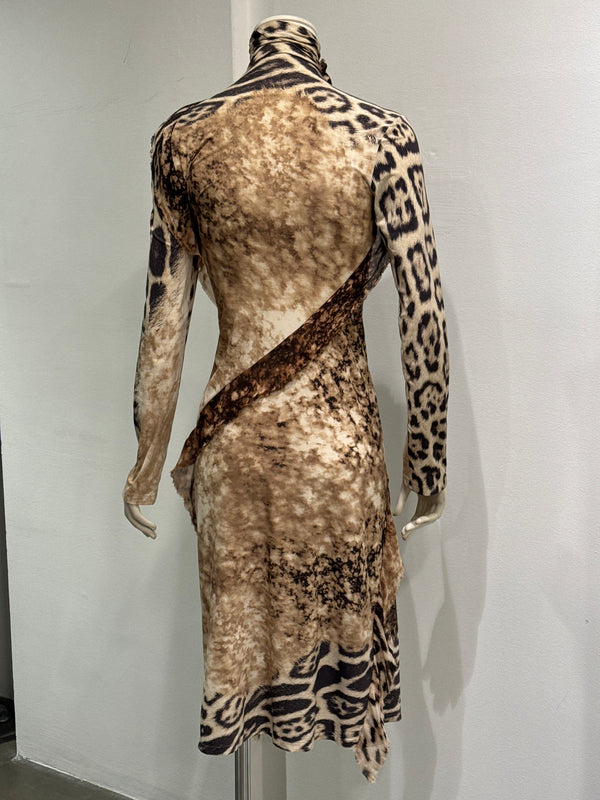 2001 Roberto Cavalli Leopard printed silk draped dress