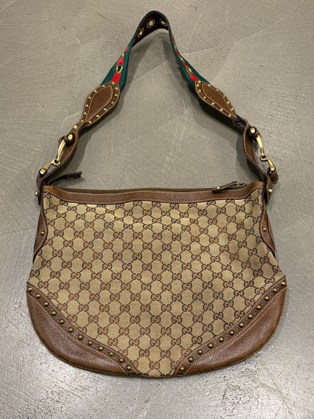 S/S2005 Gucci canvas monogram GG shoulder bag with web detailed strap
