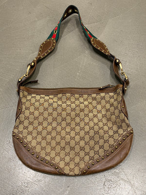 S/S2005 Gucci canvas monogram GG shoulder bag with web detailed strap
