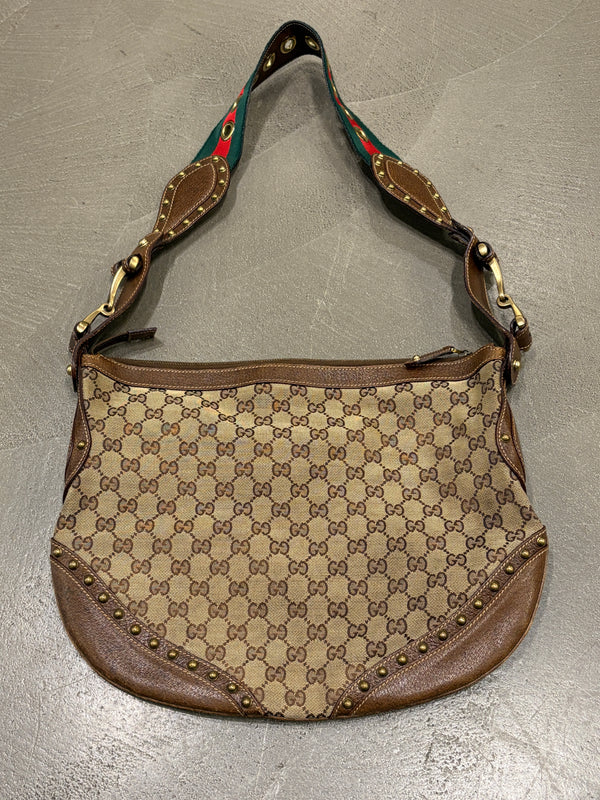S/S2005 Gucci canvas monogram GG shoulder bag with web detailed strap