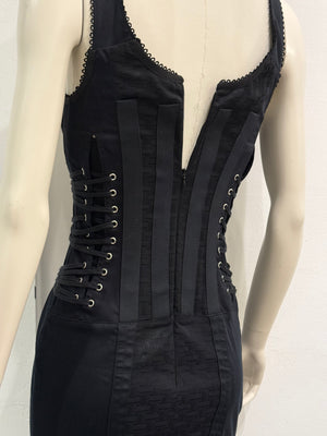 2003 Dolce & Gabbana eyelet corset bodycon bondage dress