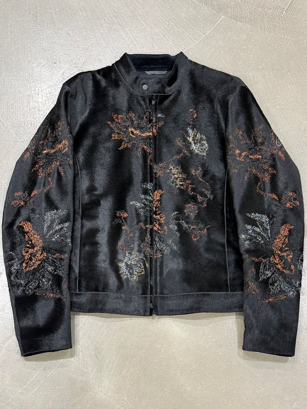 A/W2018 Emporio Armani pony hair floral embroidered leather jacket