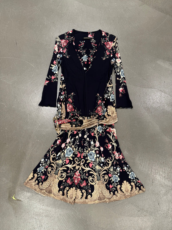 2006 Roberto Cavalli floral baroque wrap dress with belt