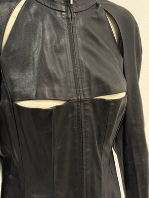 A/W2000 Paco Rabanne runway cut-out leather jacket