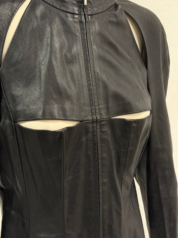 A/W2000 Paco Rabanne runway cut-out leather jacket