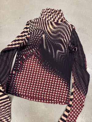 Roberto Cavalli houndstooth distortion illusion mesh top