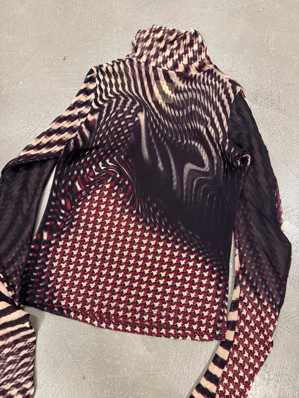 Roberto Cavalli houndstooth distortion illusion mesh top