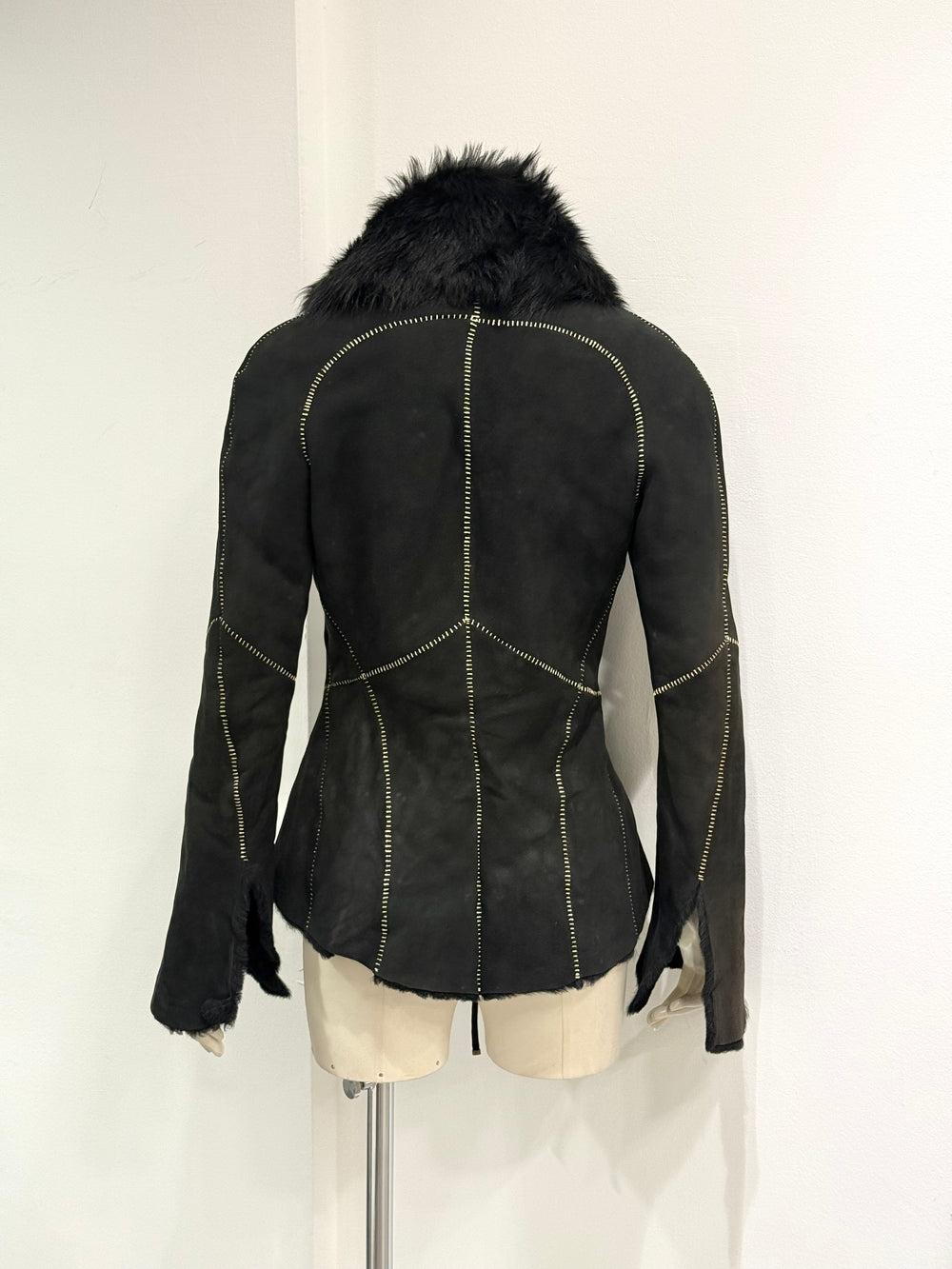 2002 Roberto Cavalli fitted shearling jacket with real fur collar