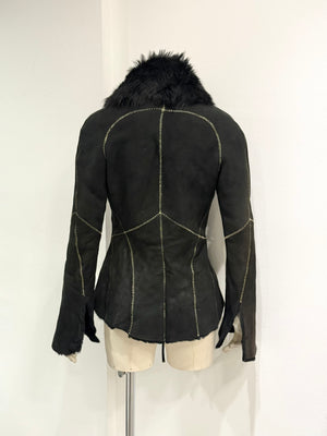 2002 Roberto Cavalli fitted shearling jacket with real fur collar