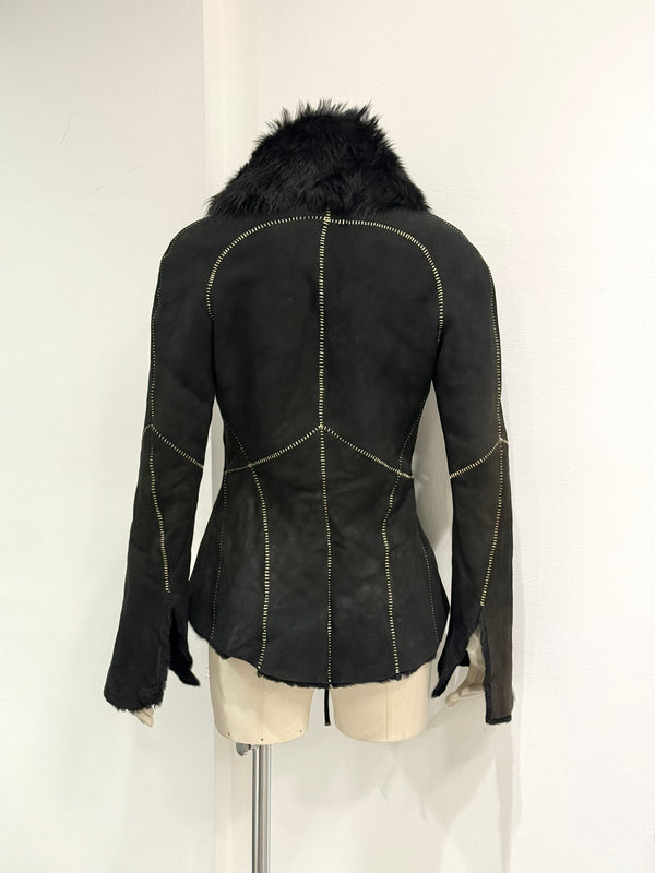 2002 Roberto Cavalli fitted shearling jacket with real fur collar