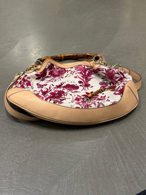 2010s Gucci bamboo handle floral hobo bag