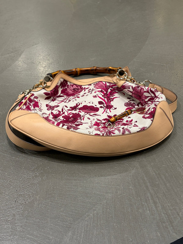 2010s Gucci bamboo handle floral hobo bag