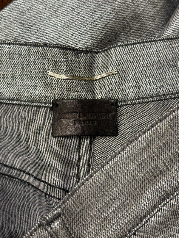 2018 Saint Laurent “D02” metallic silver slim fit pants