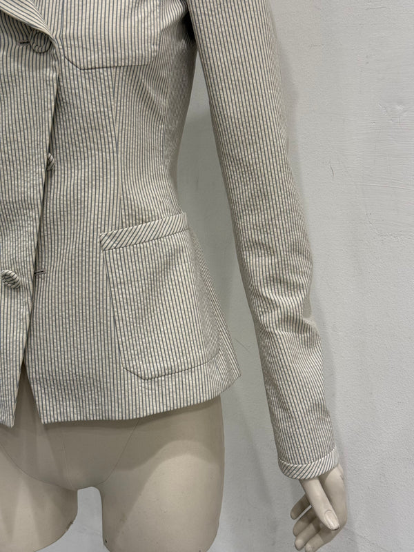 2009 Balenciaga by Nicolas Ghesquière pinstripe asymmetric double breasted blazer