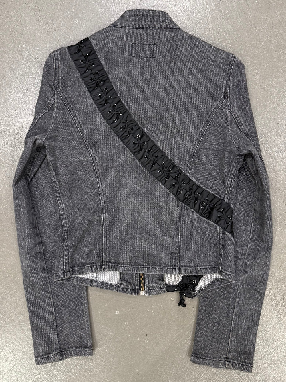 2001 Dolce & Gabbana lace-up asymmetrical denim jacket