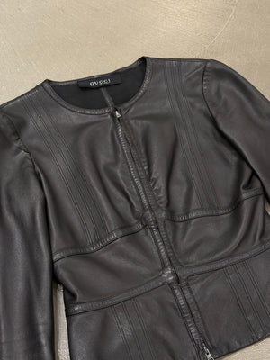2000s Gucci by Tom Ford cropped paneled leather jacket