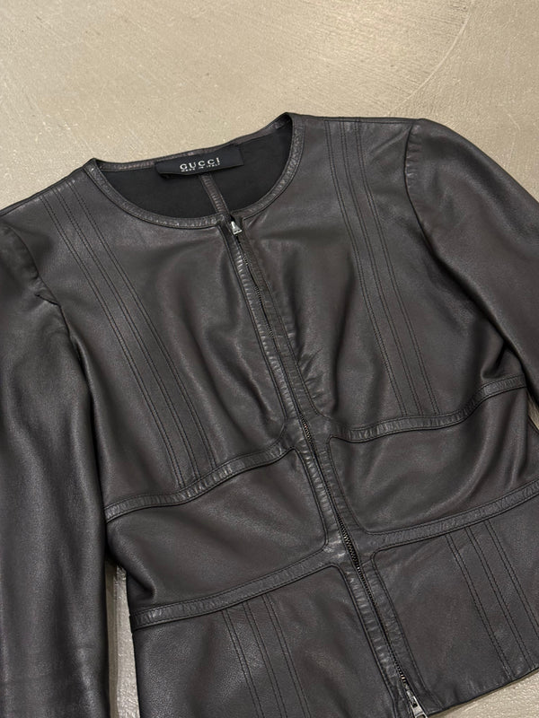 2000s Gucci by Tom Ford cropped paneled leather jacket