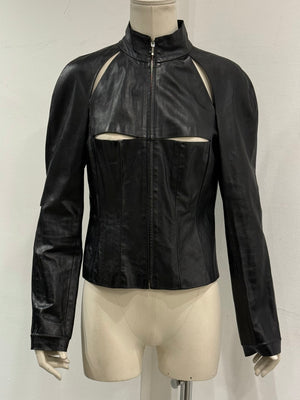A/W2000 Paco Rabanne runway cut-out leather jacket