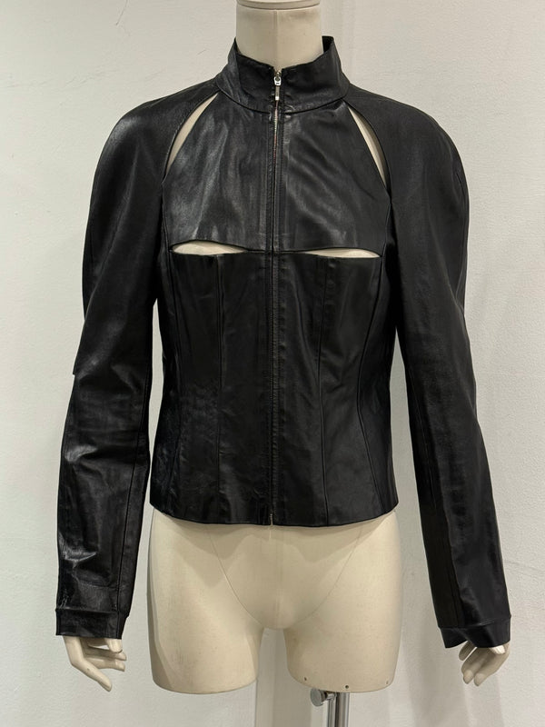 A/W2000 Paco Rabanne runway cut-out leather jacket