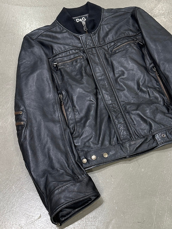 2000s Dolce & Gabbana zipper biker moto leather jacket