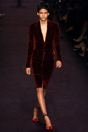 A/W2002 Yves Saint Laurent by Tom Ford red velvet skirt