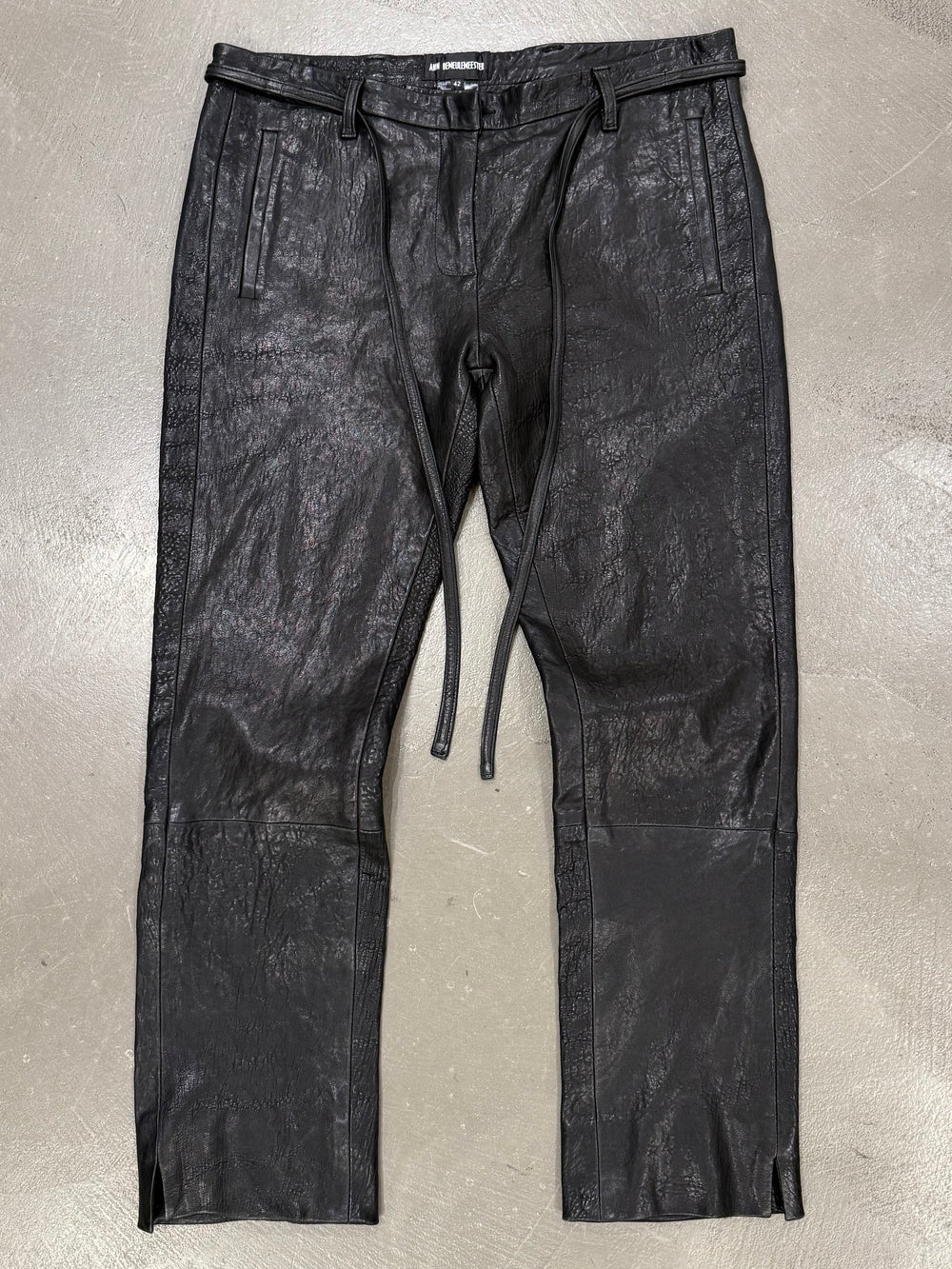 2000s Ann Demeulemeester leather pants with waist straps