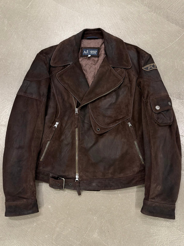 2000s Armani faded distressed biker leather jacket